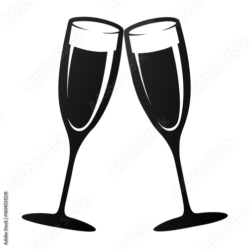 Champagne Glasses vector clean black silhouette design white background