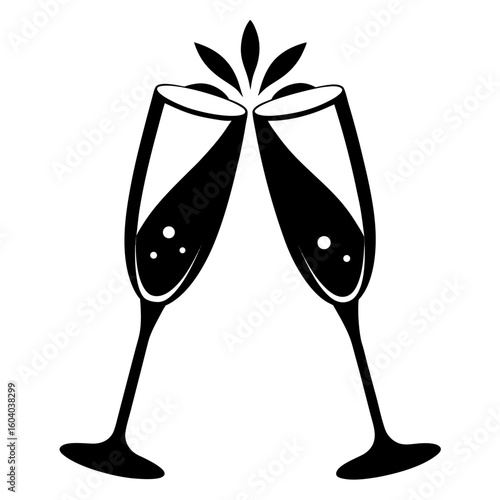 Champagne Glasses vector clean black silhouette design white background