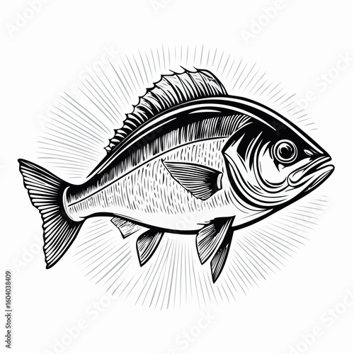 vector of a fish engraving and linocut style illustration