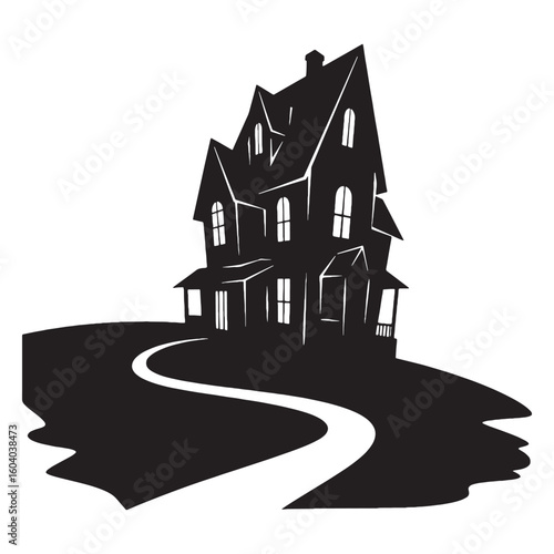 Where the walls remember screams – Haunted House silhouette drawn in spectral Haunted House vector – Haunted House illustration – Halloween vector

