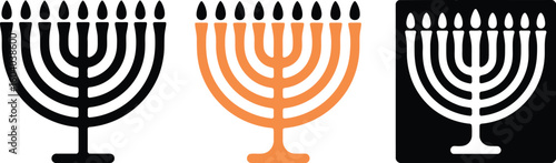 hebrew happy hanukkah golden menorah candle icon greeting card design