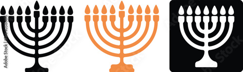  hebrew happy hanukkah golden menorah candle icon greeting card design