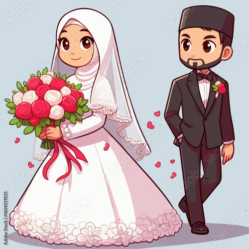 illustration of Muslim bridal couple