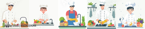 chef character vector washing fruit