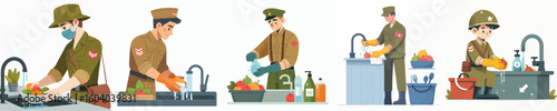 soldier character vector washing fruit