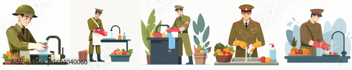 soldier character vector washing fruit