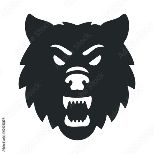 Fierce wolf head silhouette with sharp teeth and dark features