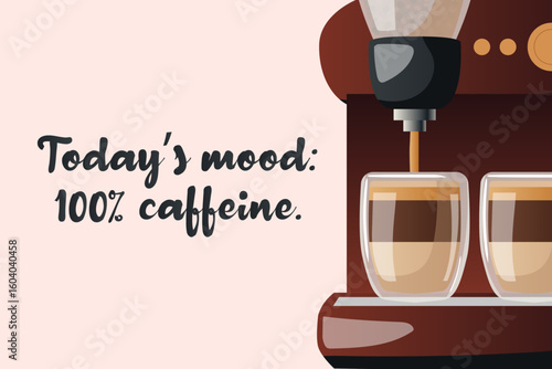 The coffee-making process is in action as rich espresso streams into clear glasses. The warm setting invites a cozy and energetic mood for caffeine enthusiasts.