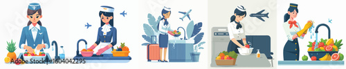 vector character of a flight attendant washing fruit