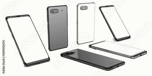 Modern smartphone mockup set for app promotion and UI design showcase with blank screens offering versatile digital presentation options