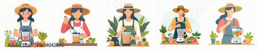 female farmer character vector blending fruit