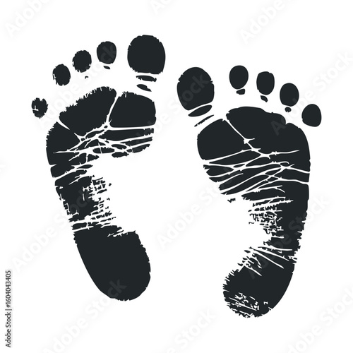 Artistic black and white footprints illustration with texture