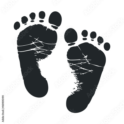 Black grunge feet silhouette with cracks on white background