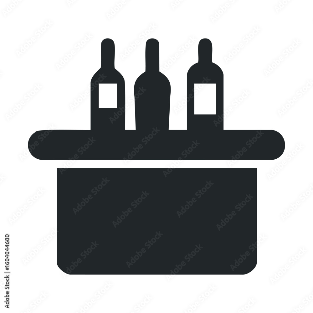Fototapeta premium Silhouette of wine bottles on shelf icon in black and white