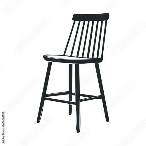 Minimalist black wooden chair with slatted backrest and tapered legs
