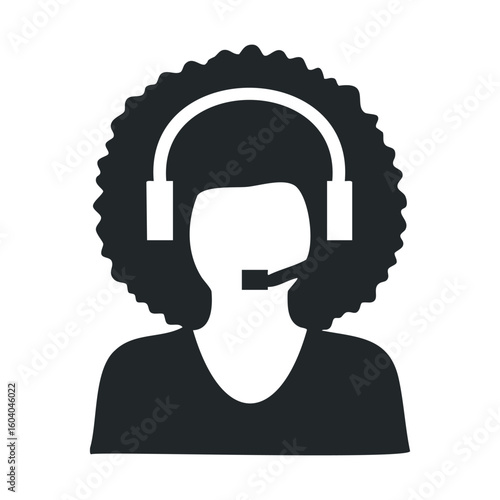 Female customer support icon with afro hairstyle and headset
