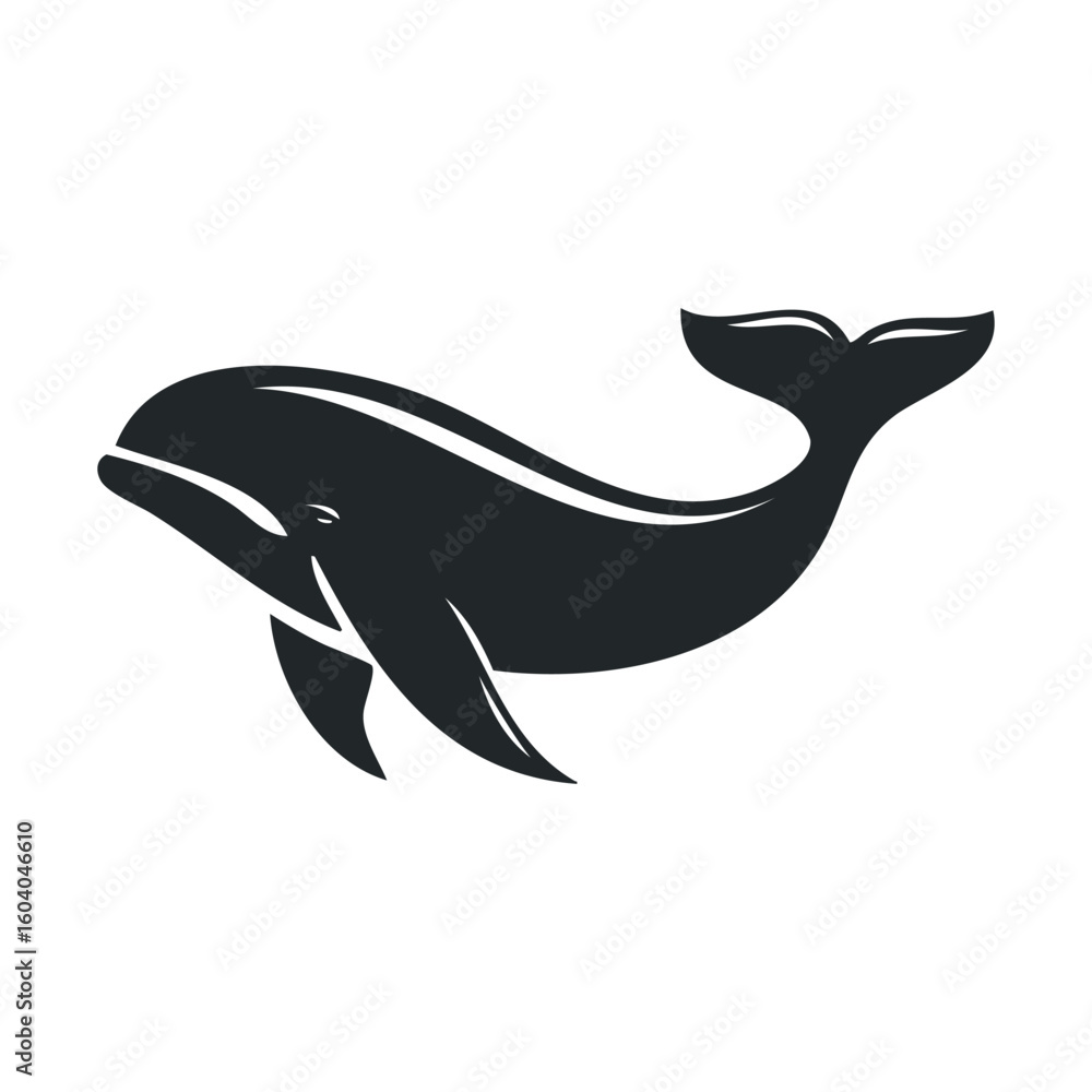 Fototapeta premium Black and white whale silhouette illustration on white background
