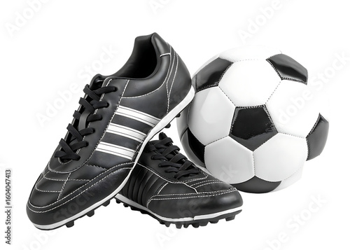 black and white football shoes and soccer ball isolated on white background PNG, AI GENERATED