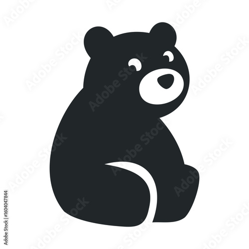 Simple black silhouette of a sitting bear on white background