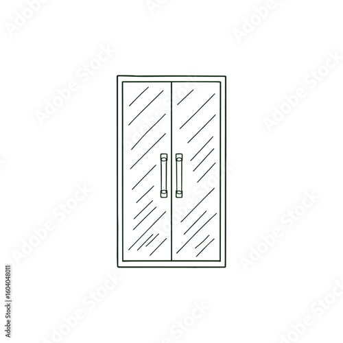 Doodle of a clear glass door with dual handles