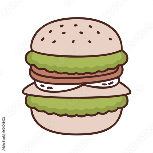 Double Layer Burger Vector Illustration with Lettuce, Tomato, and Cheese Delight