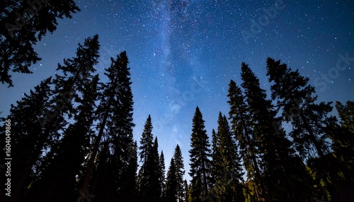 Silhouetted trees against night sky, Milky Way