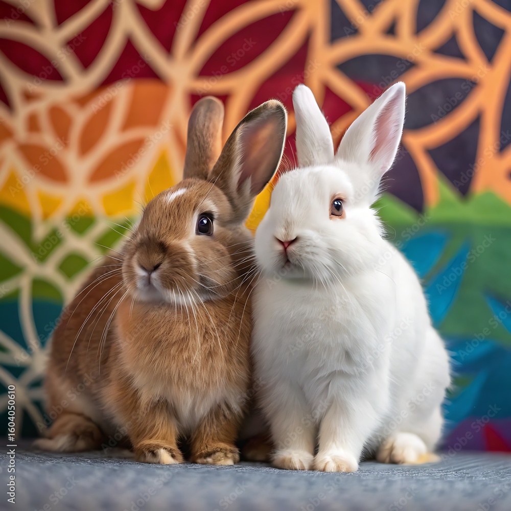 Fototapeta premium two rabbits in the garden
