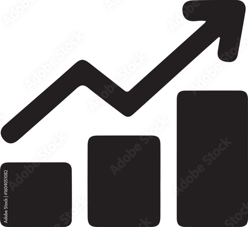 Black bar graph with upward trending arrow icon chart