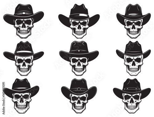 SKULL WEARING COWBOY HAT SILHOUETTE