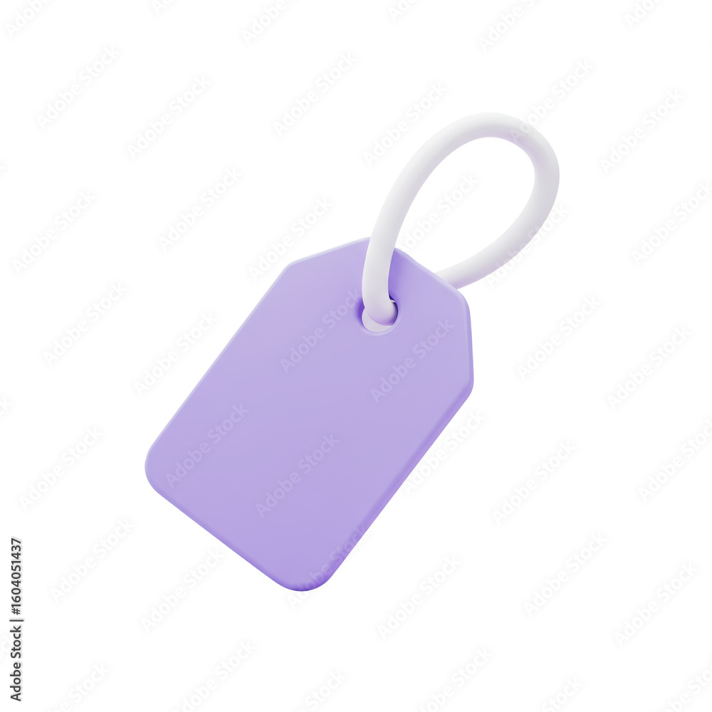 Fototapeta premium A blank purple tag with a white string isolated on a black background.