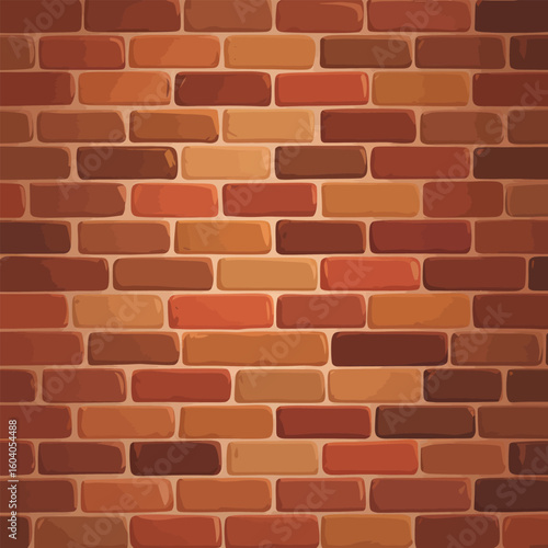 Seamless Vector Illustration of a Brick Wall with Varied Shades of Red Brown and Orange Bricks