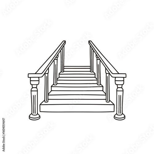 Doodle of a staircase with wood steps and carved banisters