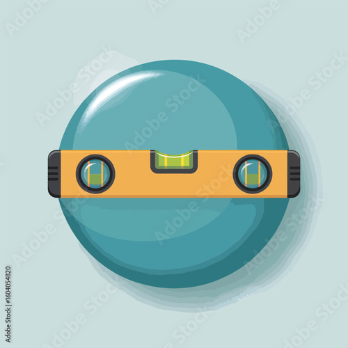 Teal Circle Background with Yellow and Black Spirit Level Tool Vector Illustration Flat Design