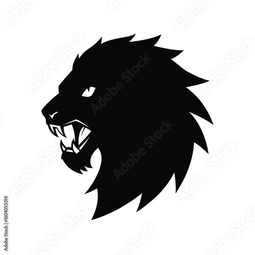 A fierce lion head roaring with sharp mane in a striking silhouette style