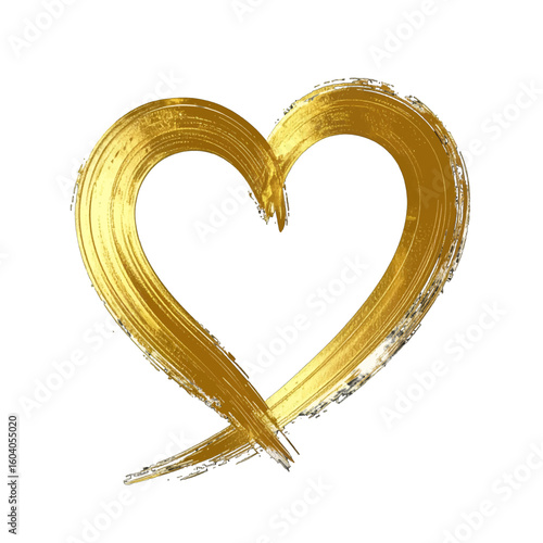 Textured golden heart painted with a thick brushstroke, featuring shiny metallic highlights.