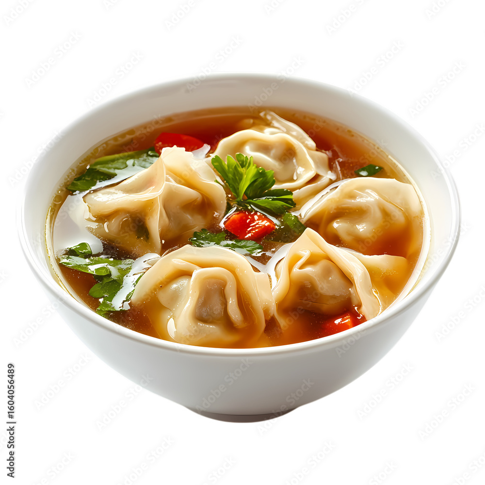 A Bowl of Chinese Wonton Soup Clear Broth with Dumplings Isolated on Transparent Background A Bowl of Chinese Wonton Soup Clear Broth with Dumplings Isolated on Transparent Background