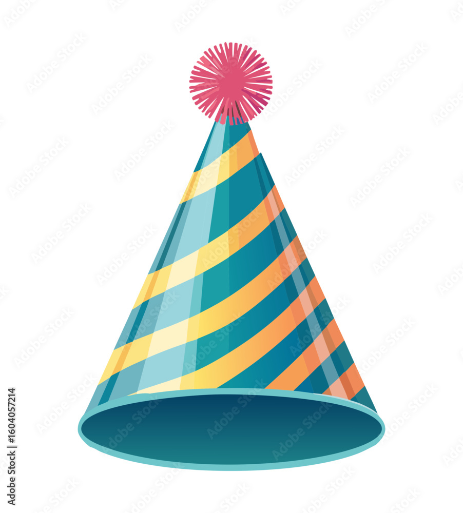 Playful Striped Party Hat Isolated Graphic Playful Striped Party Hat Isolated Graphic