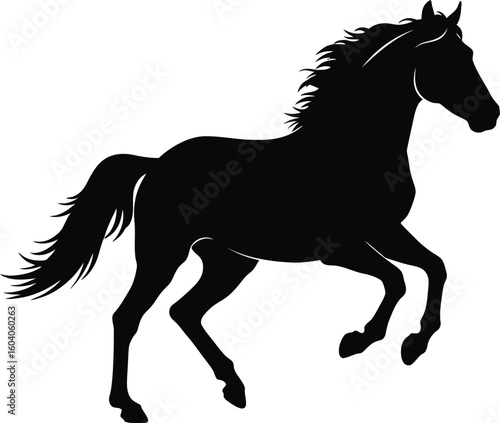 Elegant Black Horse Silhouette in Motion on White Background Majestic and Powerful