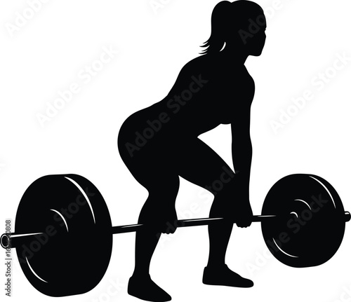 Silhouette of woman performing deadlift exercise weightlifting and fitness training for strength and power