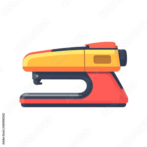 Modern red and yellow office stapler with a sleek, ergonomic design, shown in a side profile view.