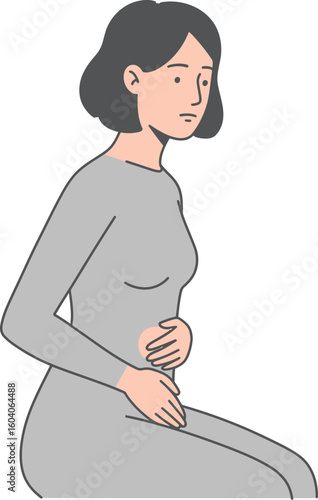 Woman Experiencing Abdominal Pain Sitting Illustration
