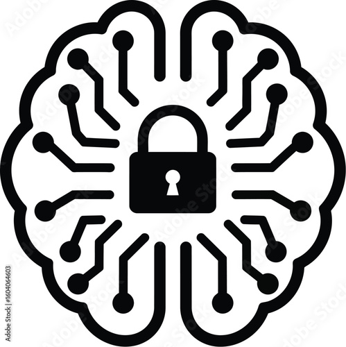Brain Circuitry Secured with Padlock Icon Digital Security Concept