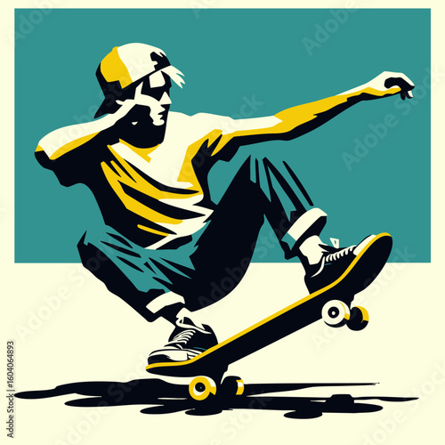 Minimal vector of a skater in motion. A modern and dynamic illustration, perfect for urban, sports, youth culture or streetwear-inspired graphic projects