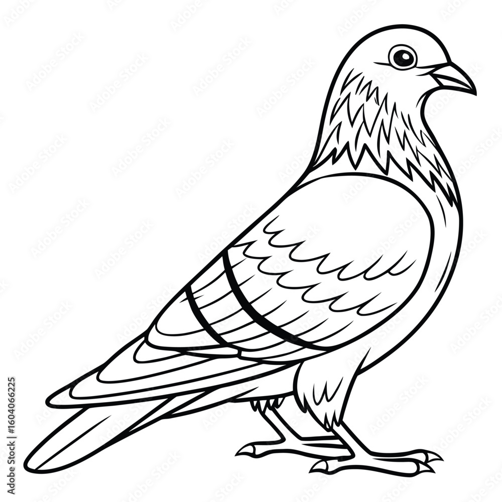 Fototapeta premium Black and White Line Drawing of a Pigeon Bird dove