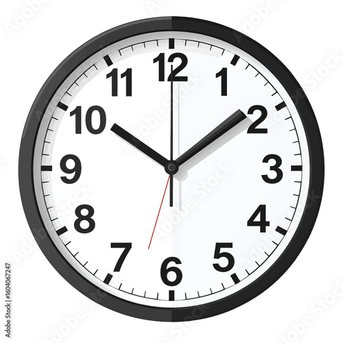 Black And White Wall Clock Showing Specific Time On White Background