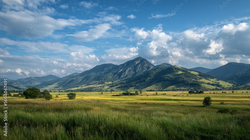 Naklejka premium panoramic landscape of green fields for background