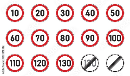traffic signs set speed limit isolated vector illustration