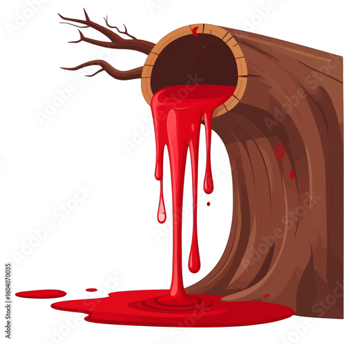 Dripping Red Liquid From Hollow Tree Trunk