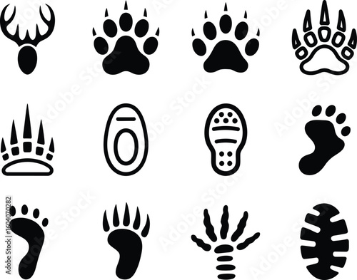 Collection of animal tracks and footprints icons