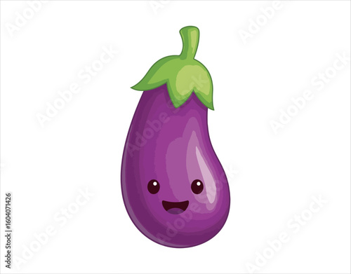 Cartoon eggplant emoji icon, aubergine symbol. Isolated vector vegetable clip art illustration
